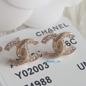 Chanel Mini Crystal CC Earrings, Gold